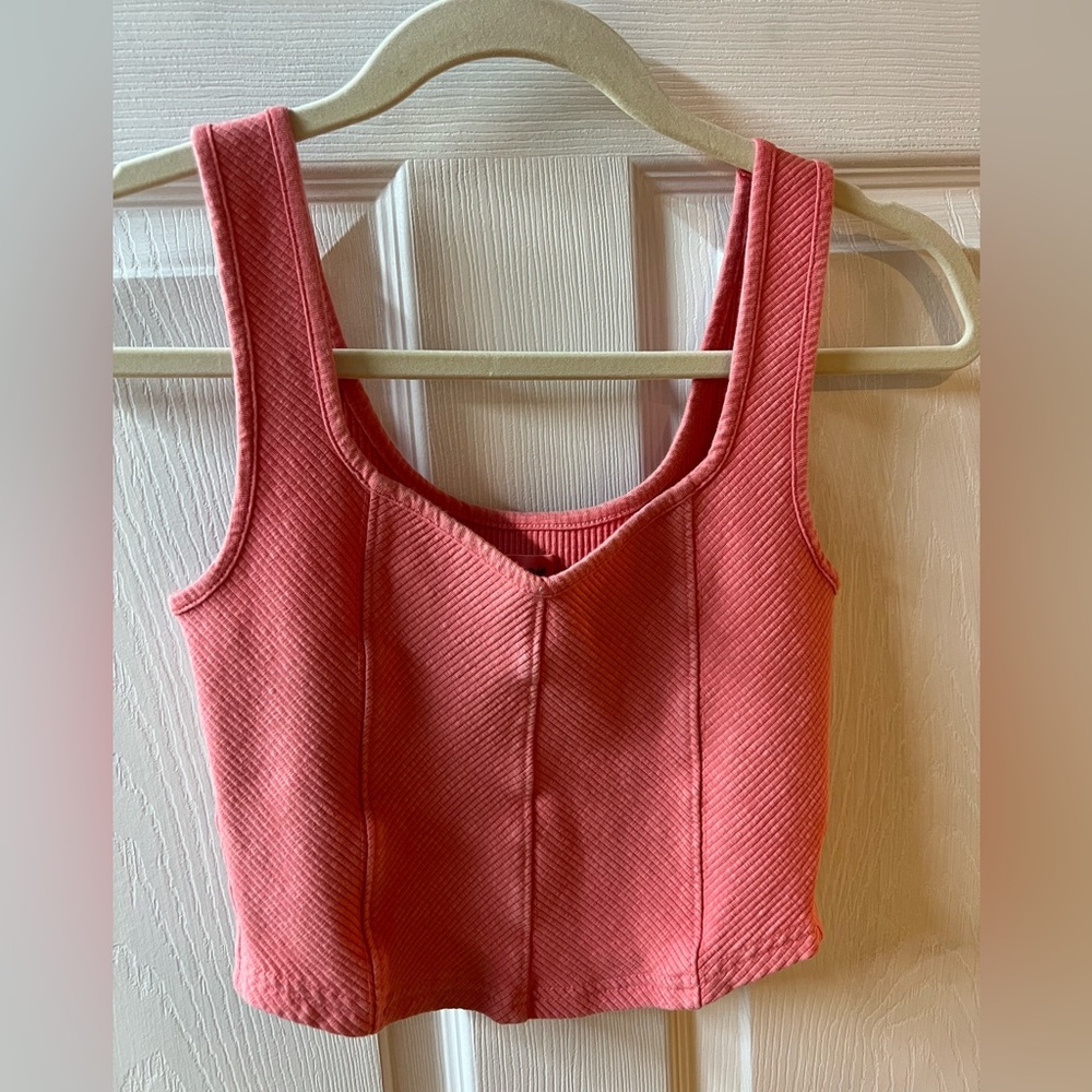 Aerie Coral Ribbed Crop Top